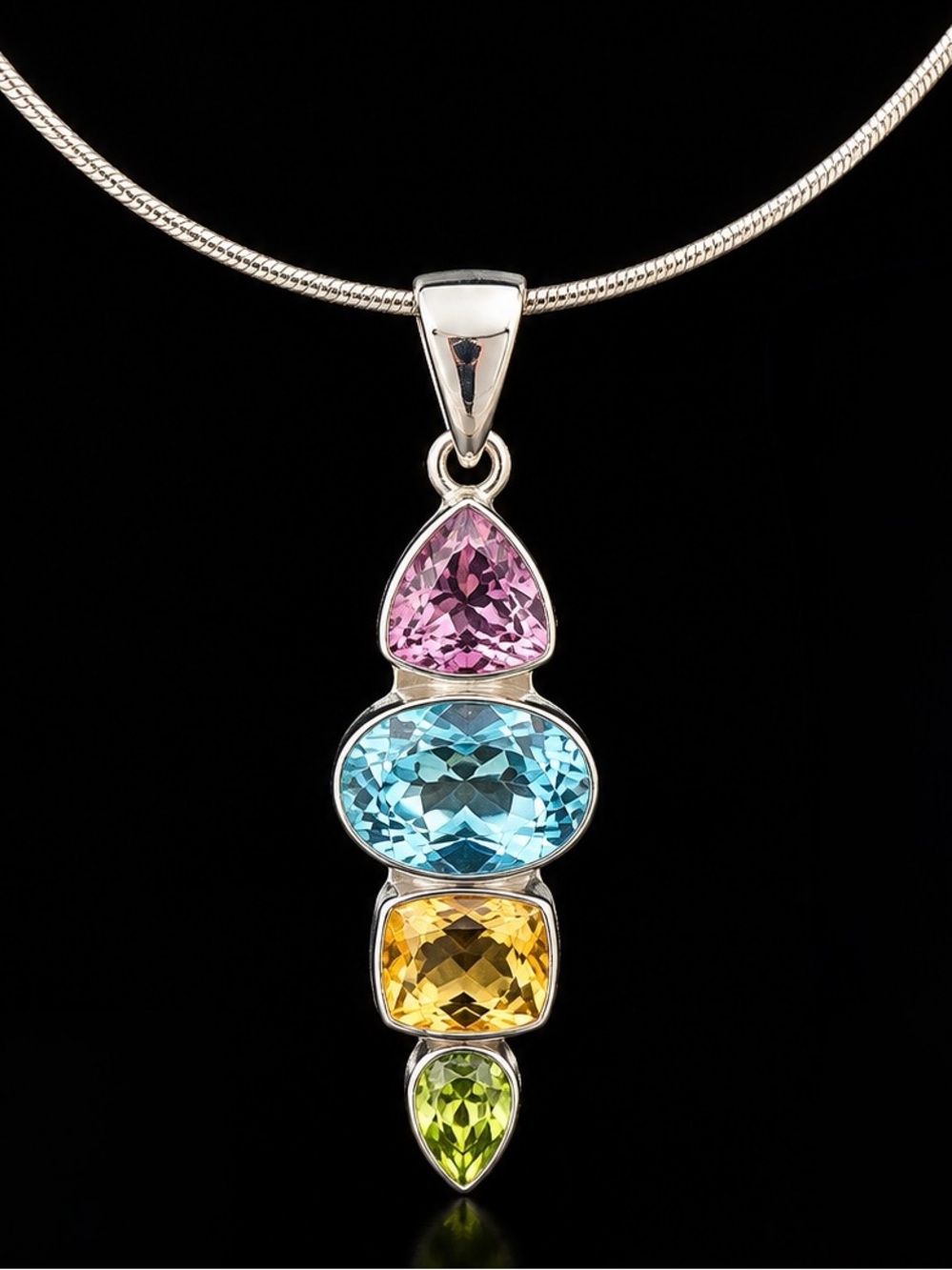 Vintage Alessi Italy Sterling Silver Gemstone Signed Necklace, Great Condition